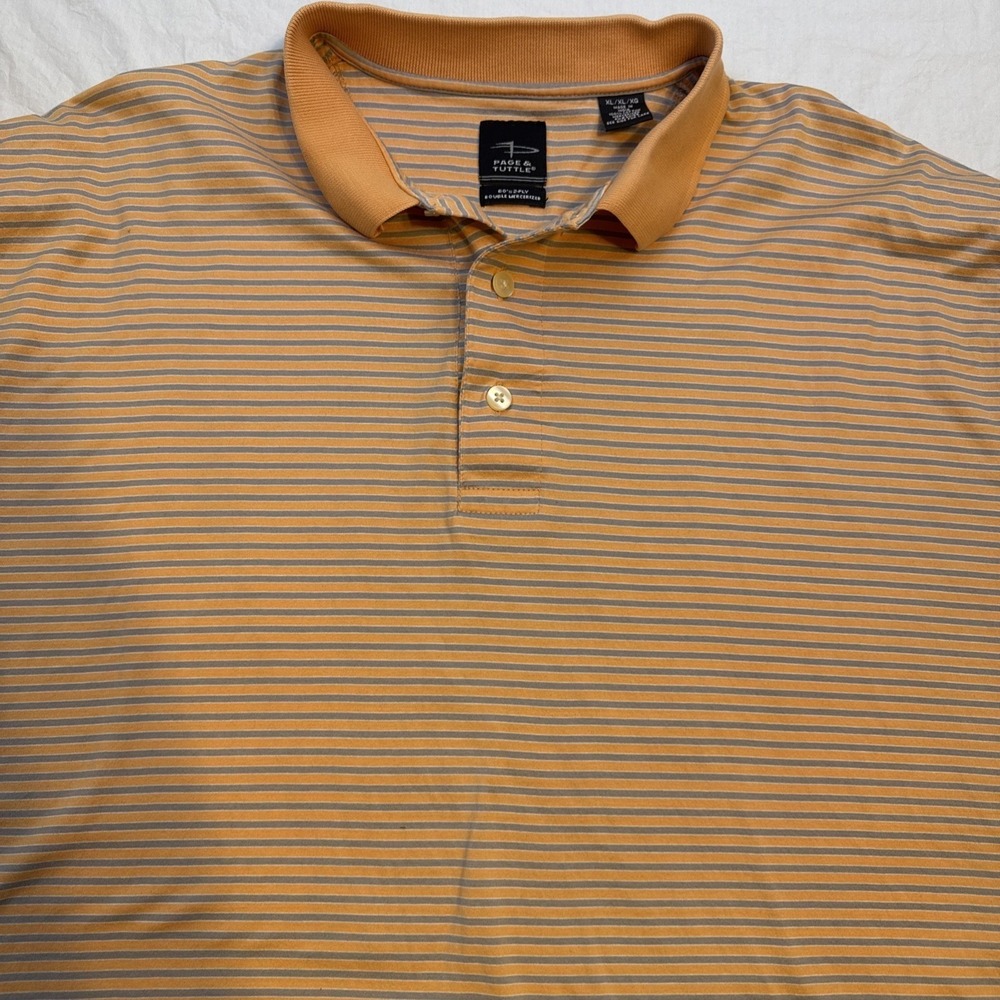 Page & Tuttle Polo Shirt Mens XL Cool Swing PEACH STRIPE Short Sleeve Golf